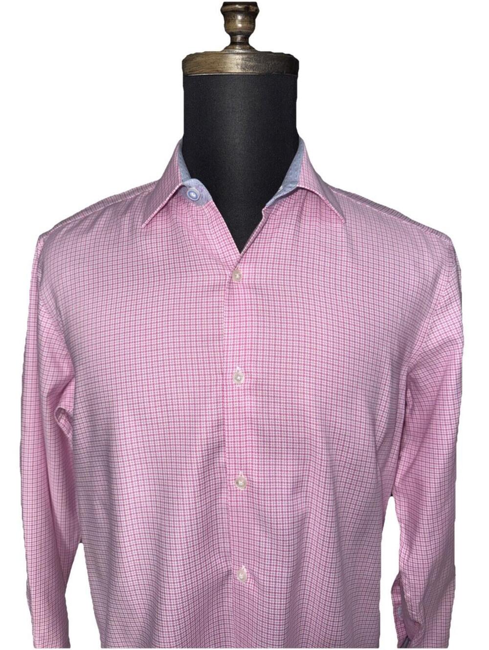 TAILORBYRD Men’s Cotton Non-Iron Trim Fit Shirt In Pink Check-Size 15.5|Medium - Picture 4 of 13